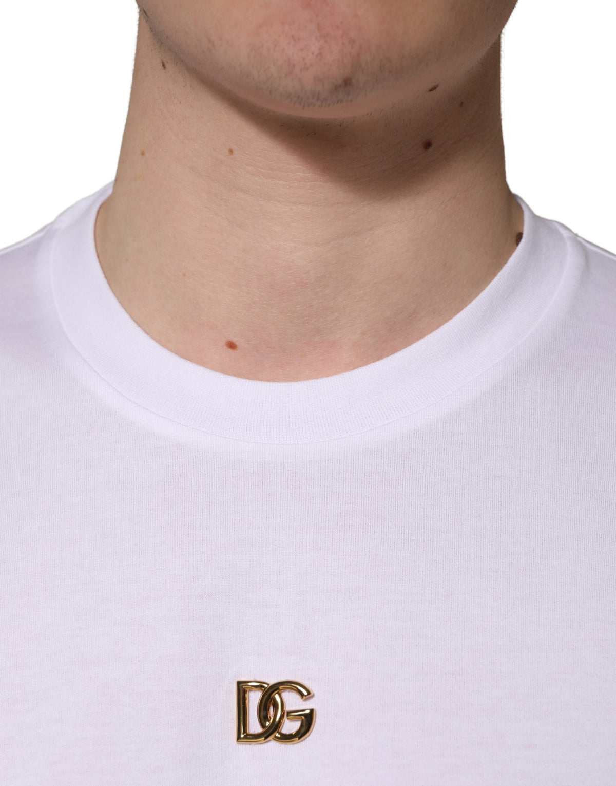 T-shirt à manches courtes en coton Dolce &amp; Gabbana avec logo DG blanc métallisé.