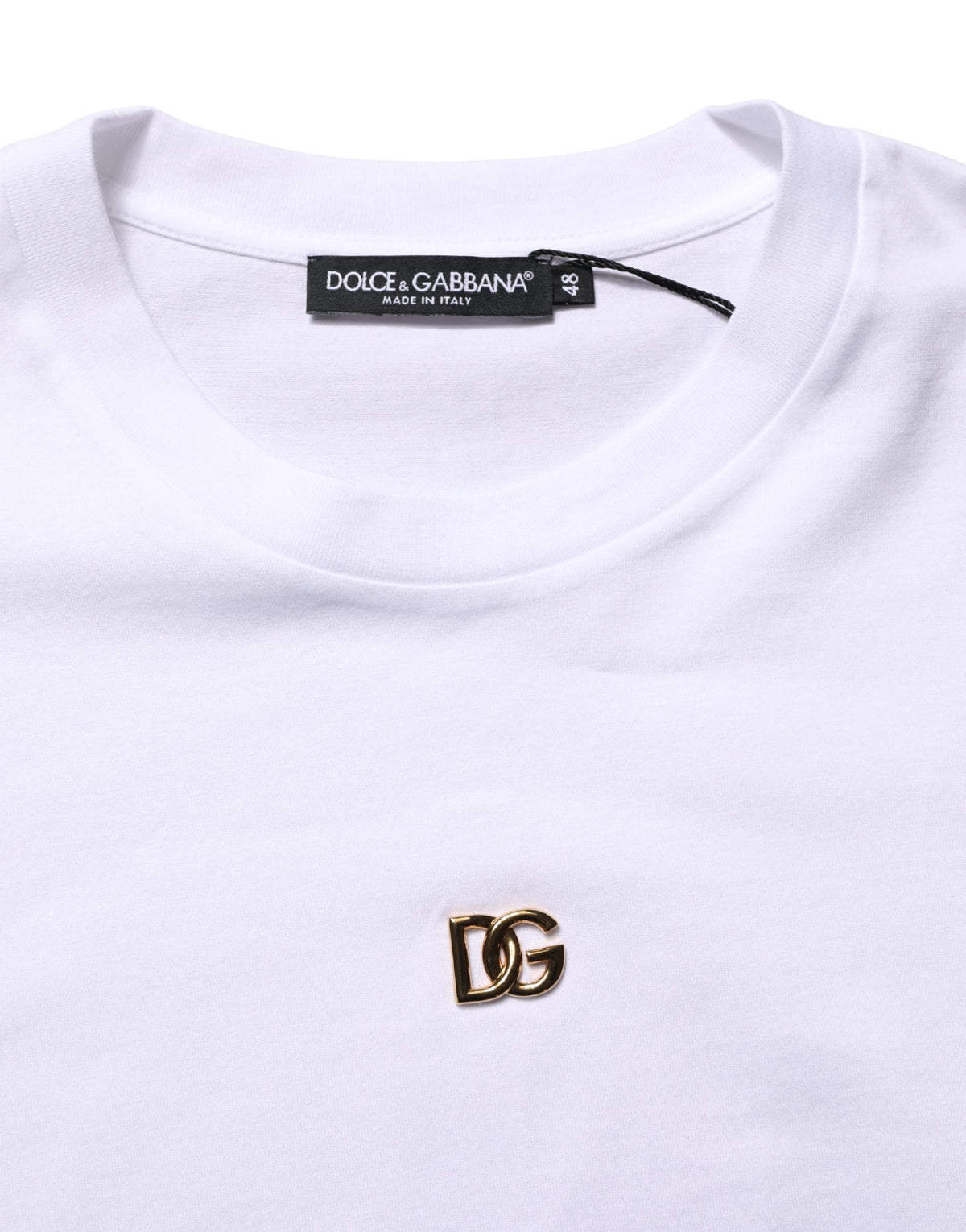 T-shirt à manches courtes en coton Dolce &amp; Gabbana avec logo DG blanc métallisé.
