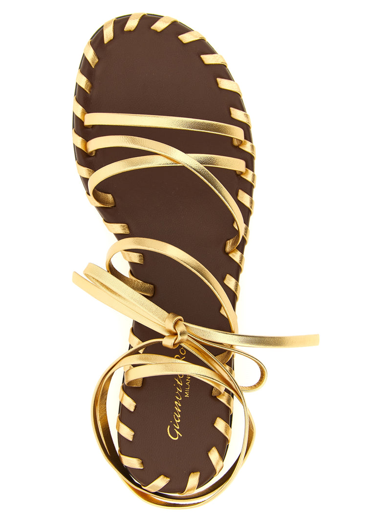 Gianvito Rossi Gold Lamb Leather Flat Sandals