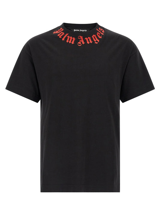 Palm Angels Black Cotton T-Shirt - Neck Logo Design