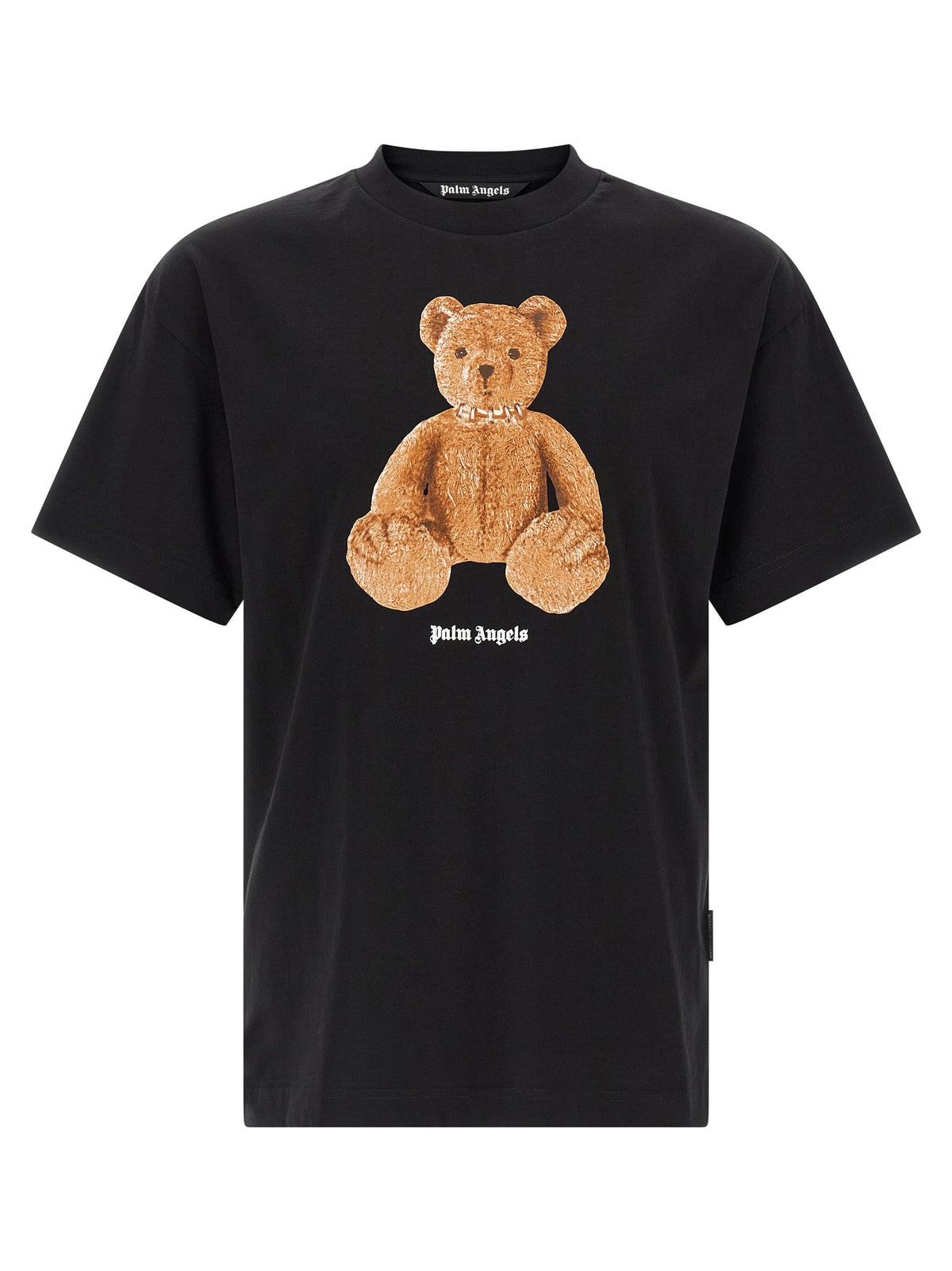 Palm Angels Black Cotton T-Shirt with Bear Print