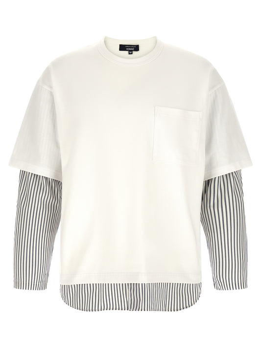 Comme Des Garçons White Cotton T-Shirt with Striped Inserts
