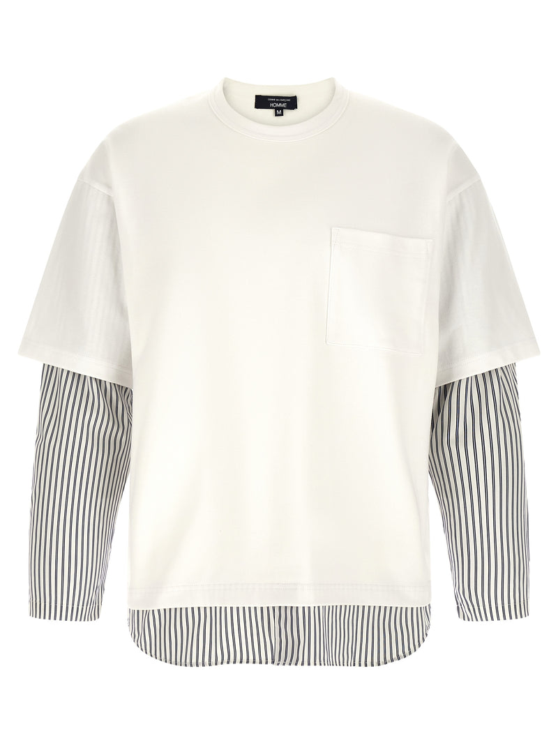 Comme Des Garçons White Cotton T-Shirt with Contrasting Inserts