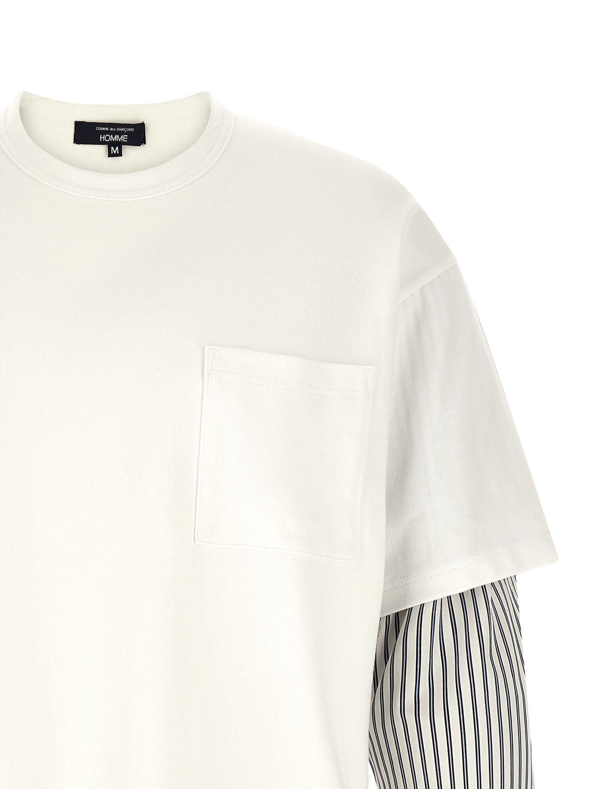 Comme Des Garçons White Cotton T-Shirt with Contrasting Inserts