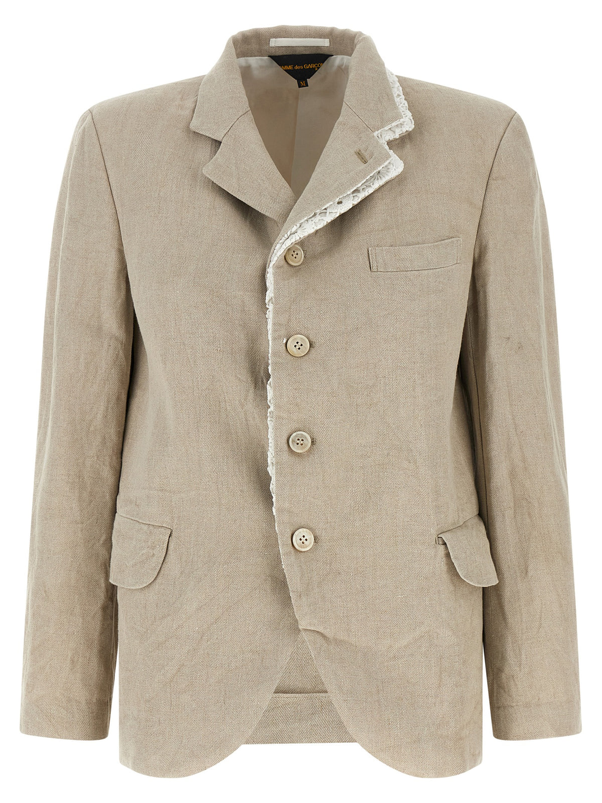 Comme Des Garçons Beige Linen Blazer with Crochet Detail