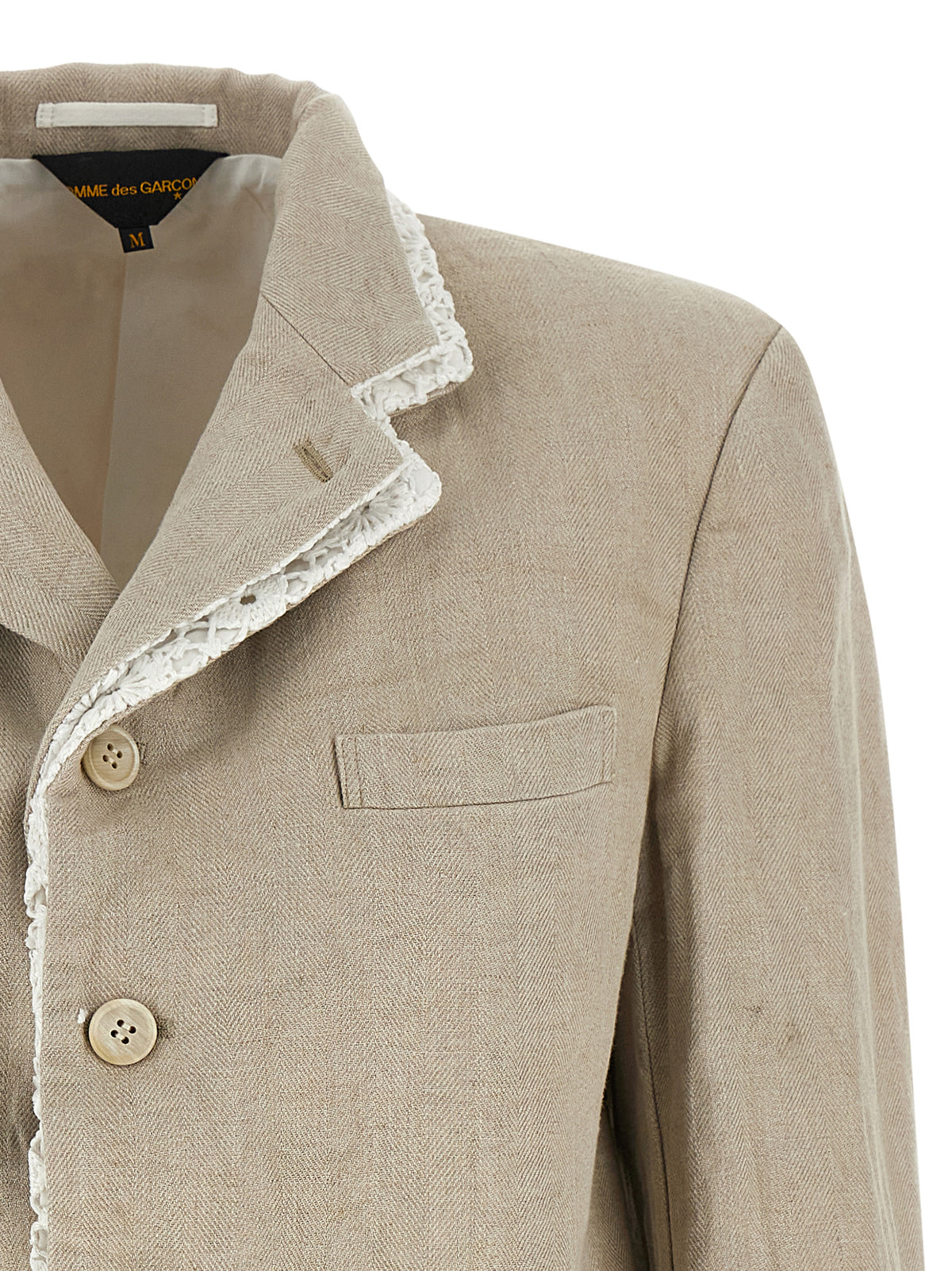 Comme Des Garçons Beige Linen Blazer with Crochet Detail