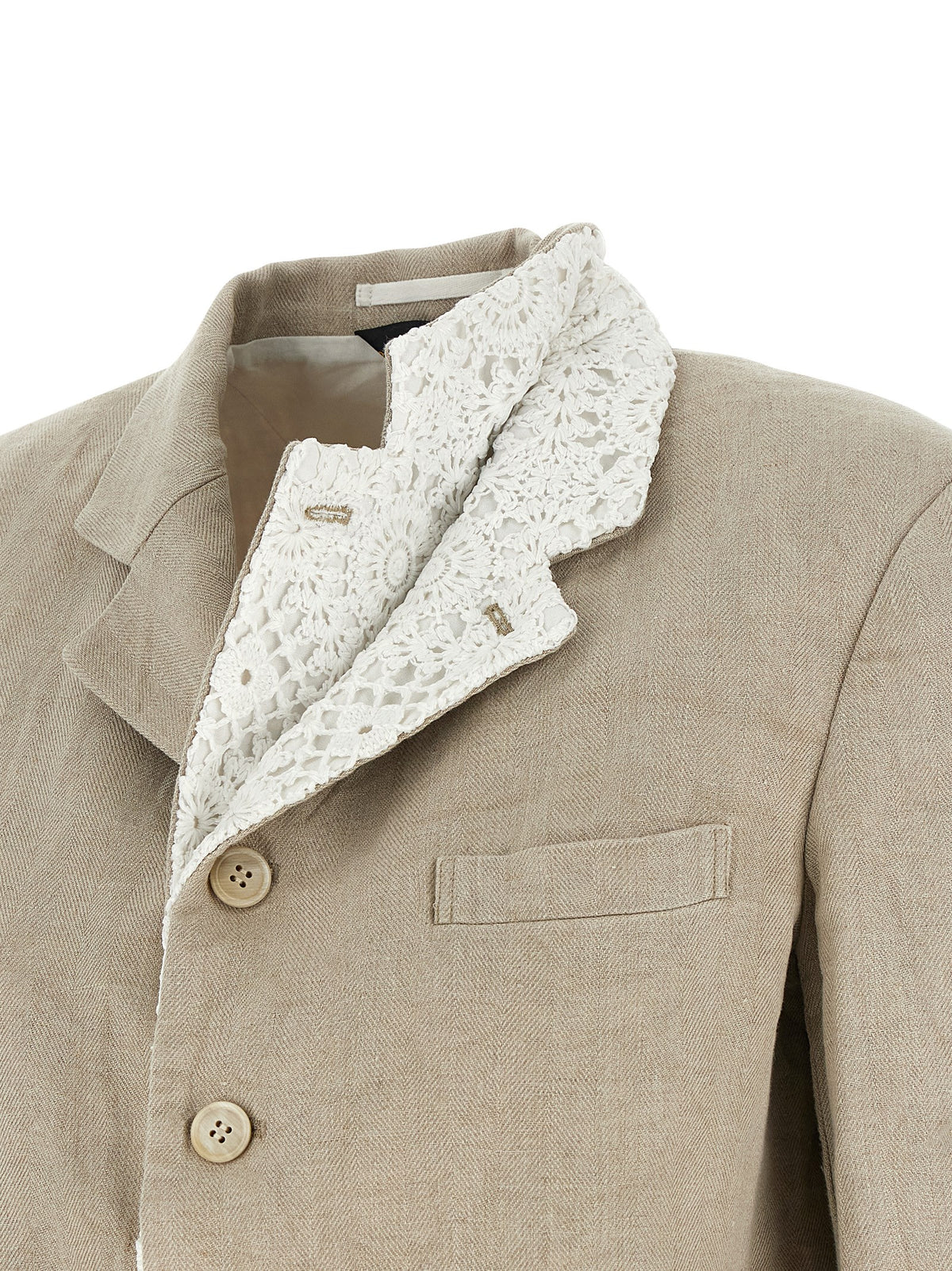 Comme Des Garçons Beige Linen Blazer with Crochet Detail