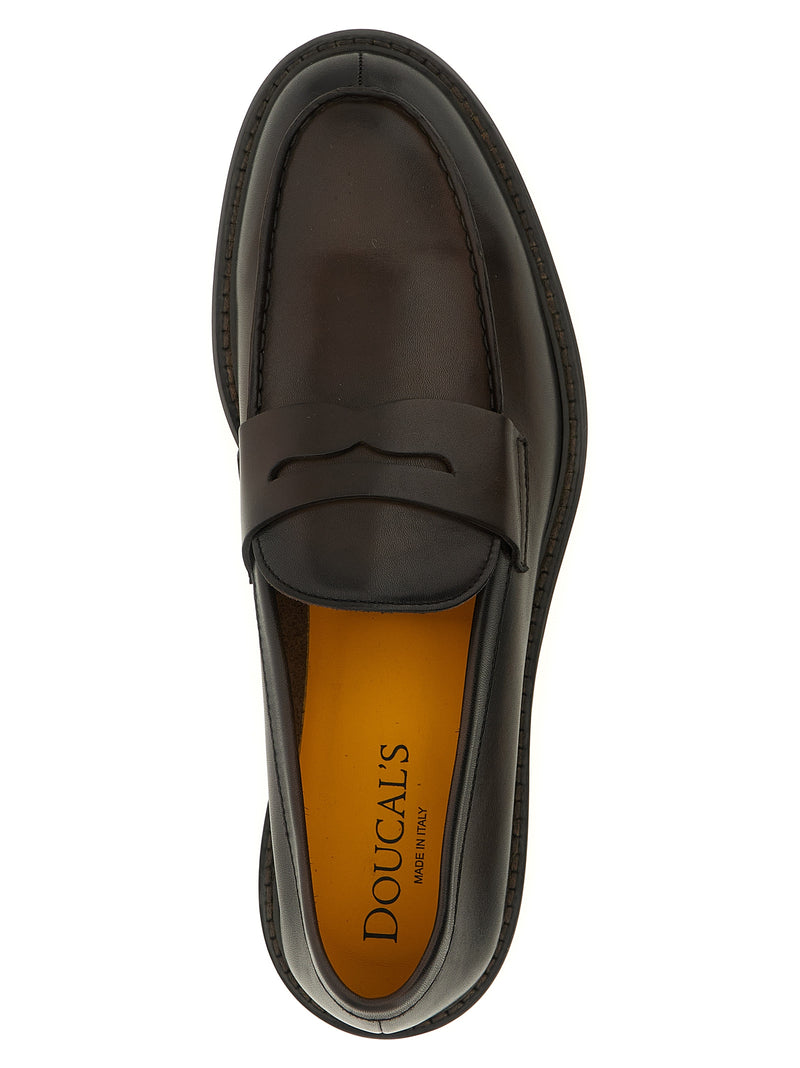 Doucal's Brown Calfskin Slip-On Loafers for Men