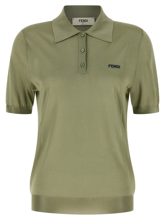 Fendi Bicolor Viscose Polo Shirt - Green