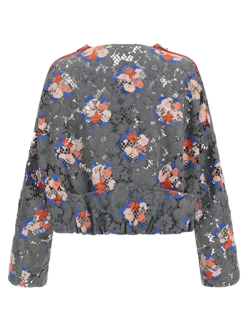 Fendi Gray Cotton Blazer with Unique Floral Print
