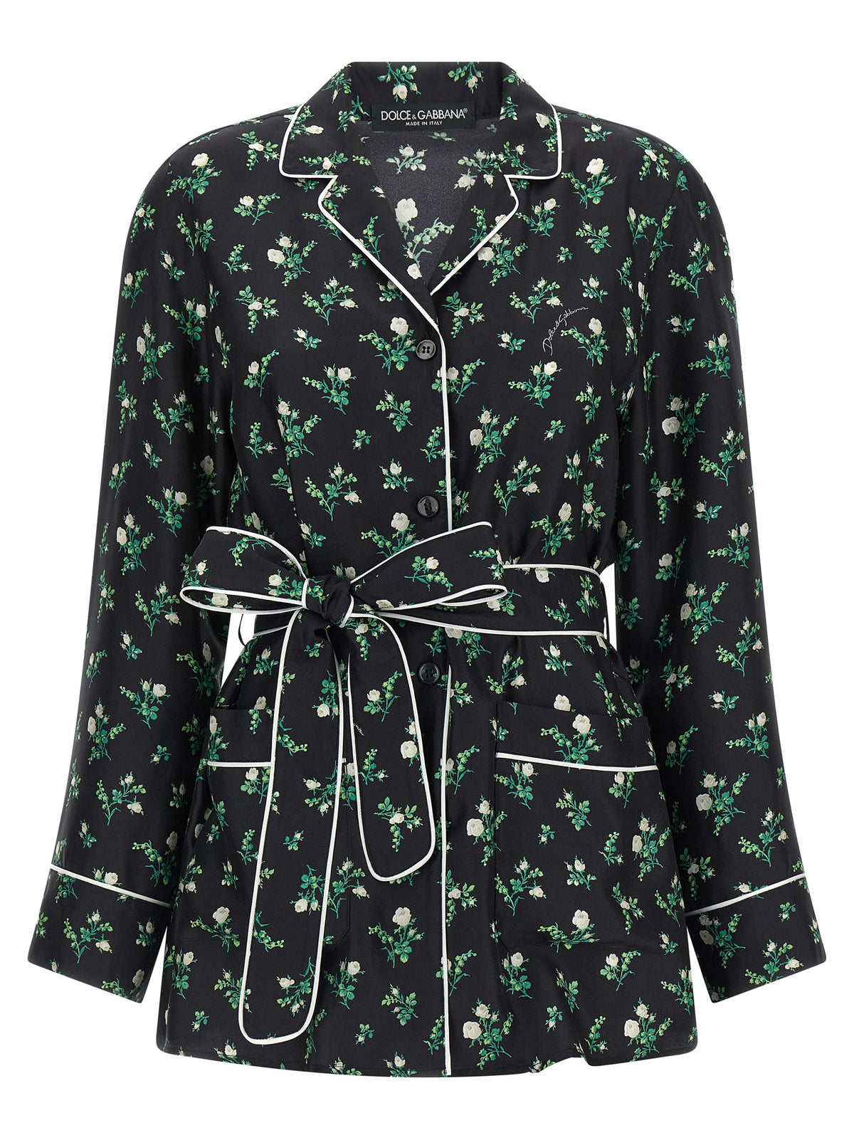 Dolce & Gabbana Black Silk Blouse - Roselline and Mughetti Print