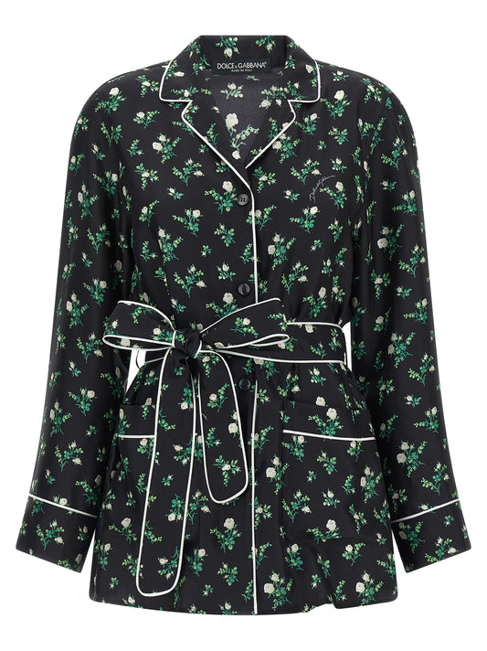 Dolce & Gabbana Black Silk Blouse - Roselline and Mughetti Print