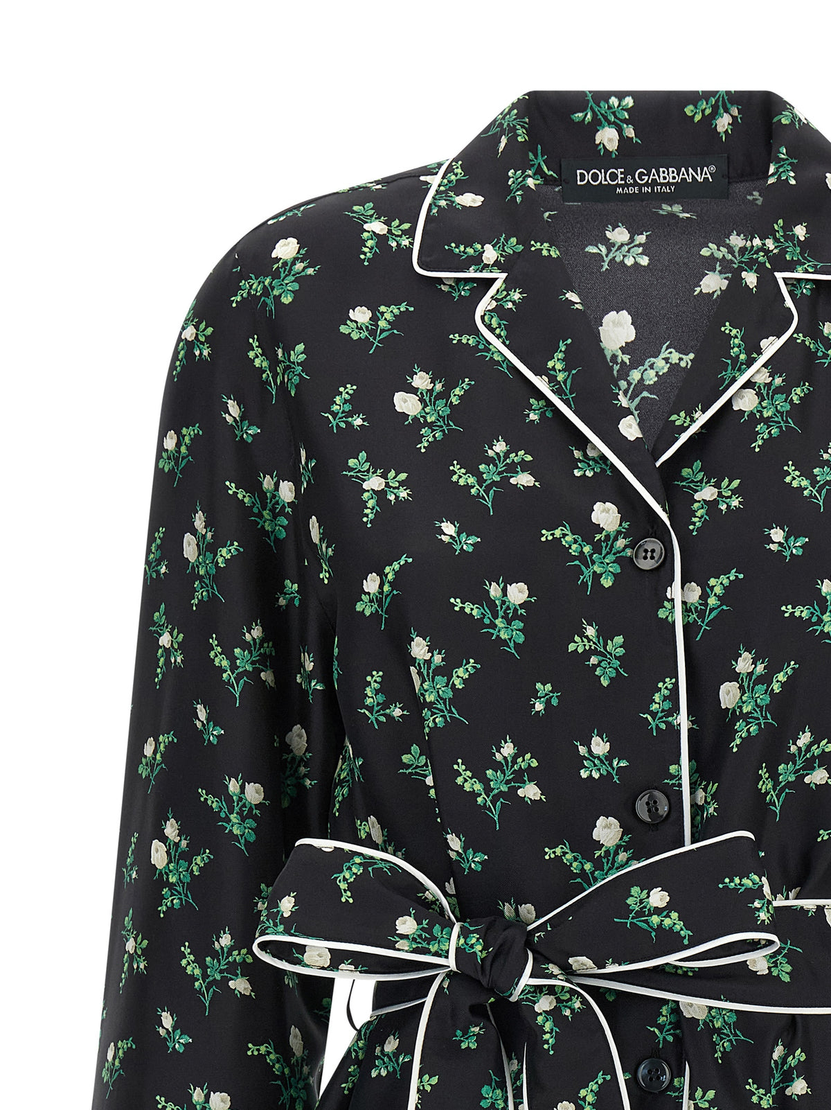 Dolce & Gabbana Black Silk Blouse - Roselline and Mughetti Print