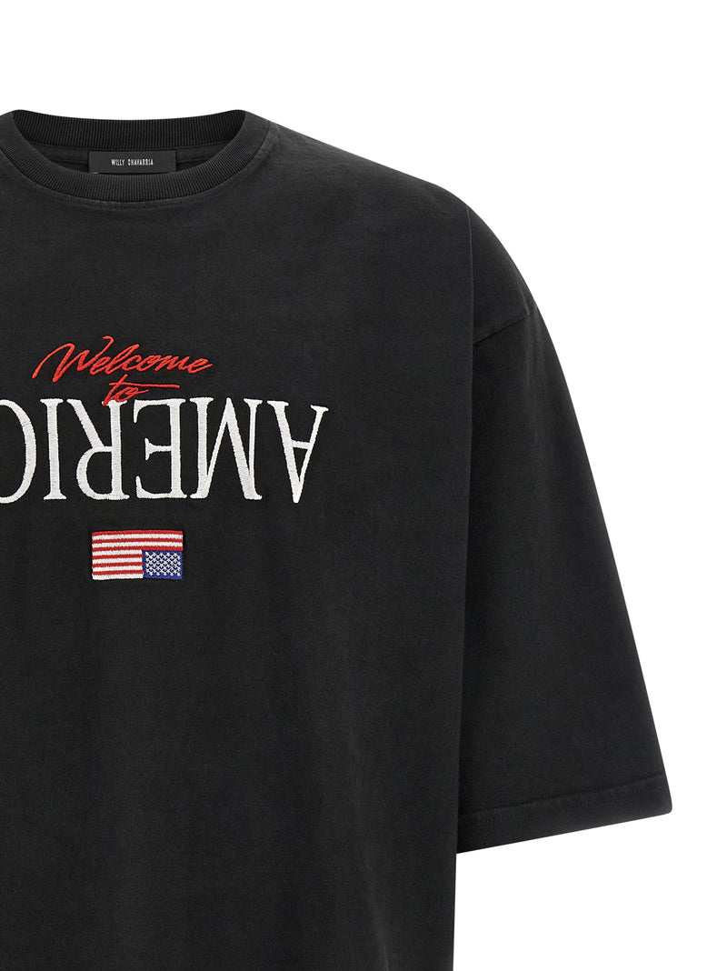 WILLY CHAVARRIA Black Cotton T-Shirt - Welcome To America