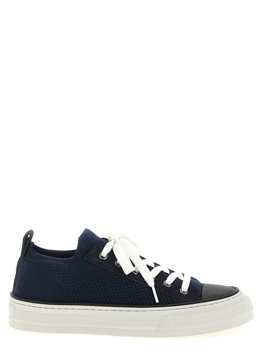 Baskets basses en coton bleu Brunello Cucinelli