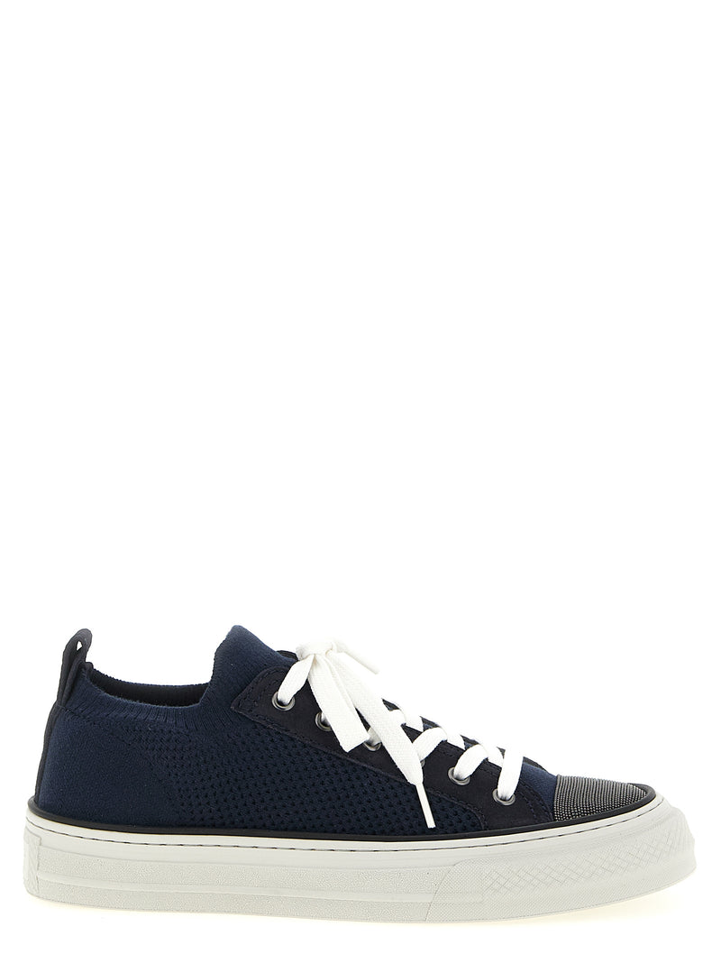 Baskets basses en coton bleu Brunello Cucinelli