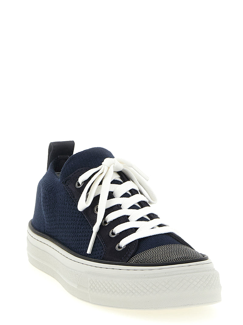 Baskets basses en coton bleu Brunello Cucinelli
