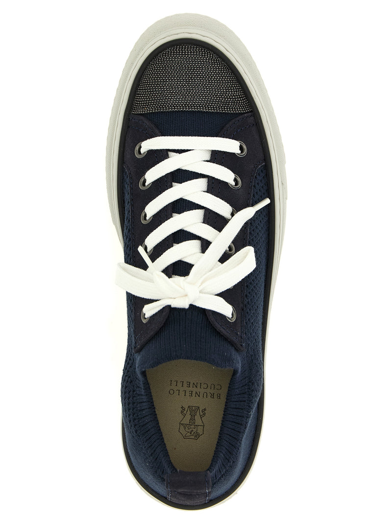 Baskets basses en coton bleu Brunello Cucinelli