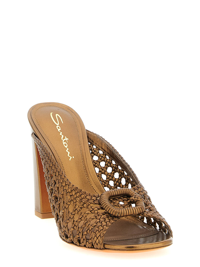 Sandales Santoni en cuir d'agneau doré à talons aiguilles