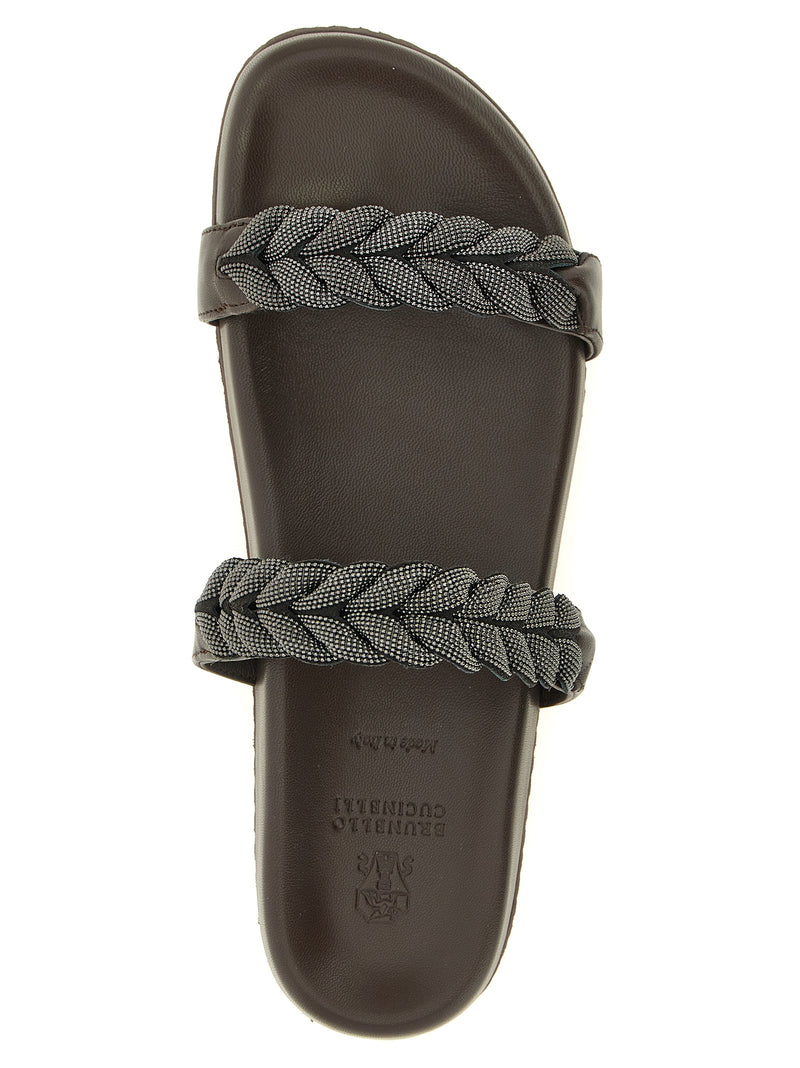 Brunello Cucinelli Brown Leather Slides - Luxurious Comfort