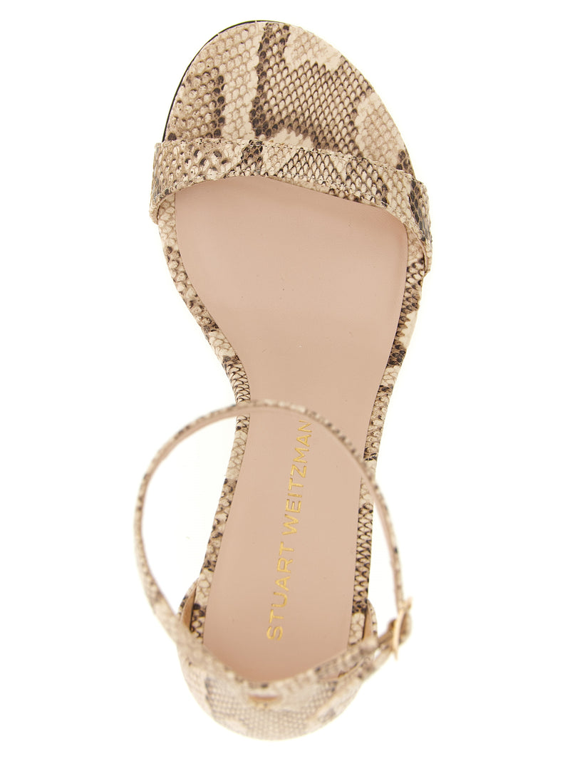 Sandales à talon aiguille Stuart Weitzman en peau de chèvre beige