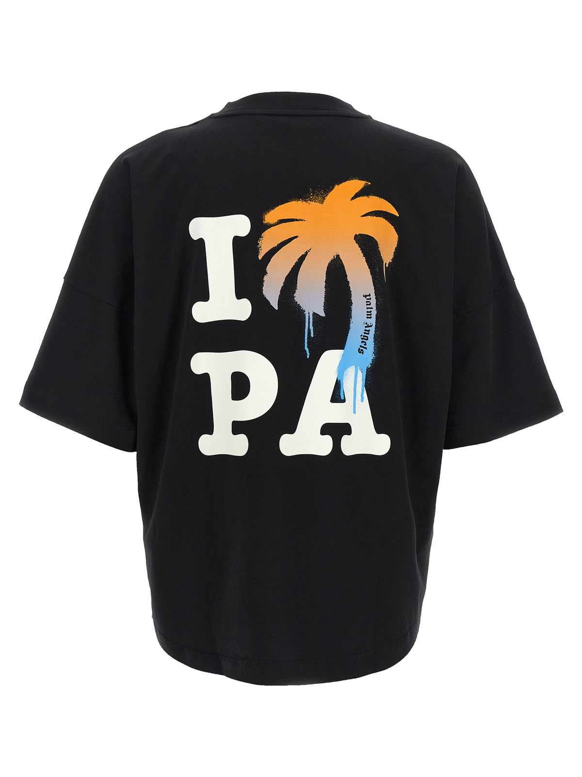 Palm Angels Black Cotton T-Shirt - I Love PA Design