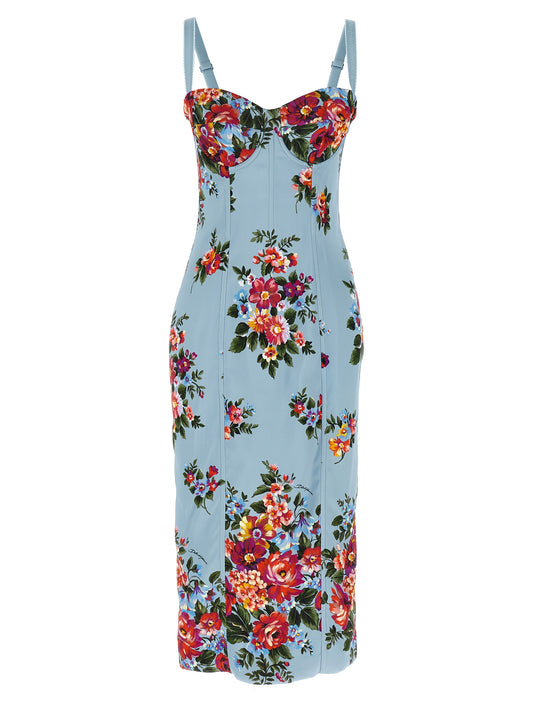 Dolce & Gabbana Blue Viscose Midi Dress - Mazzo di Fiori
