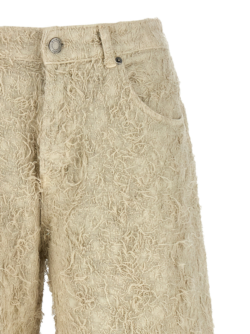 Haikure Becky Fur Denim Beige Cotton Bermuda Shorts