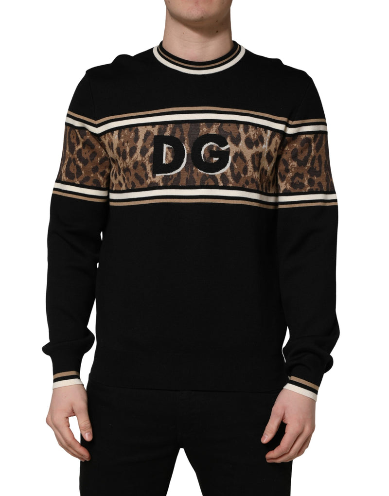 Pull Ras du Cou Homme Dolce & Gabbana en Laine Léopard Noir