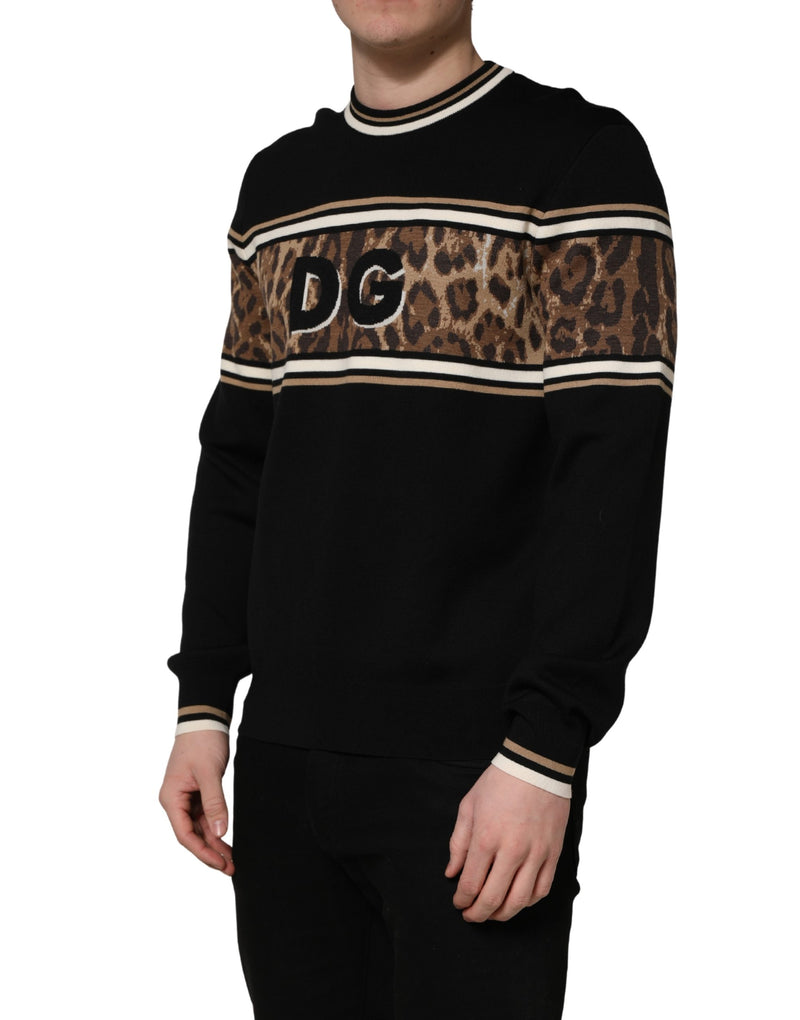 Pull Ras du Cou Homme Dolce & Gabbana en Laine Léopard Noir