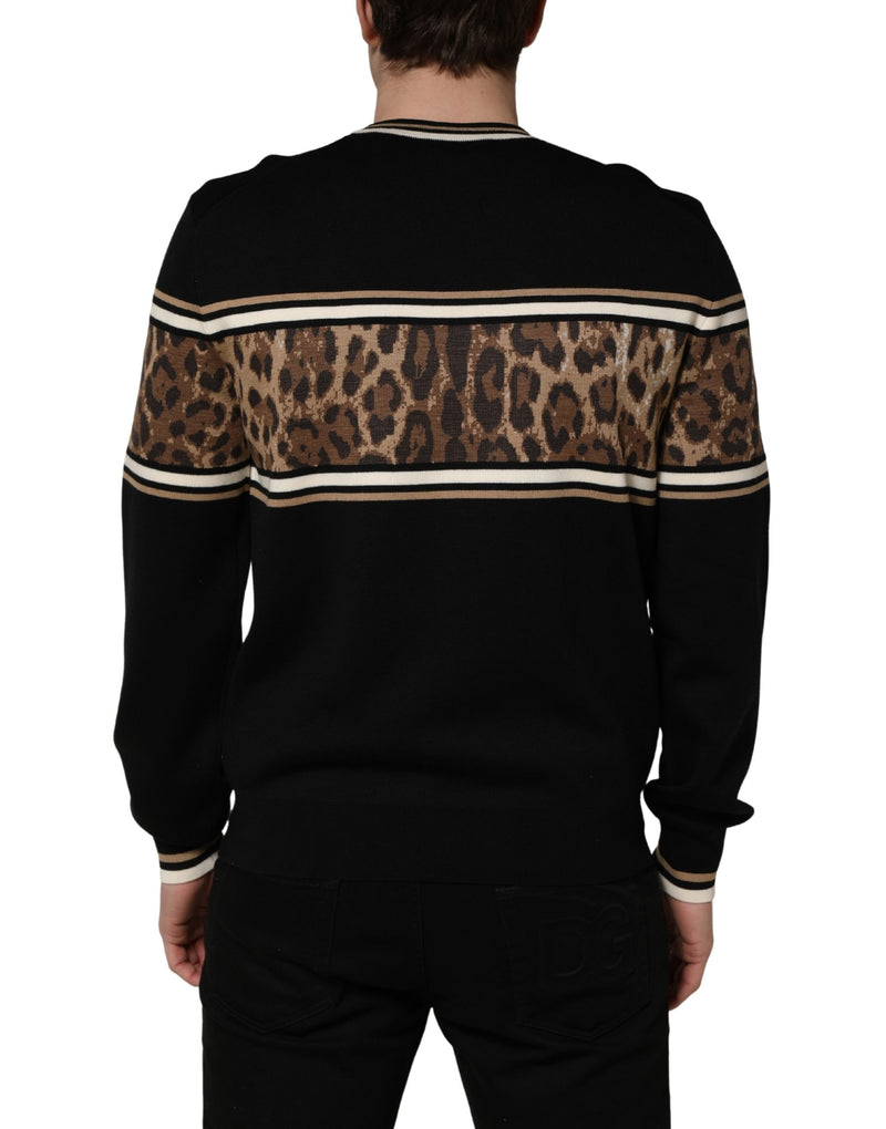 Pull Ras du Cou Homme Dolce & Gabbana en Laine Léopard Noir