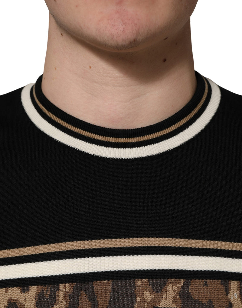 Pull Ras du Cou Homme Dolce & Gabbana en Laine Léopard Noir
