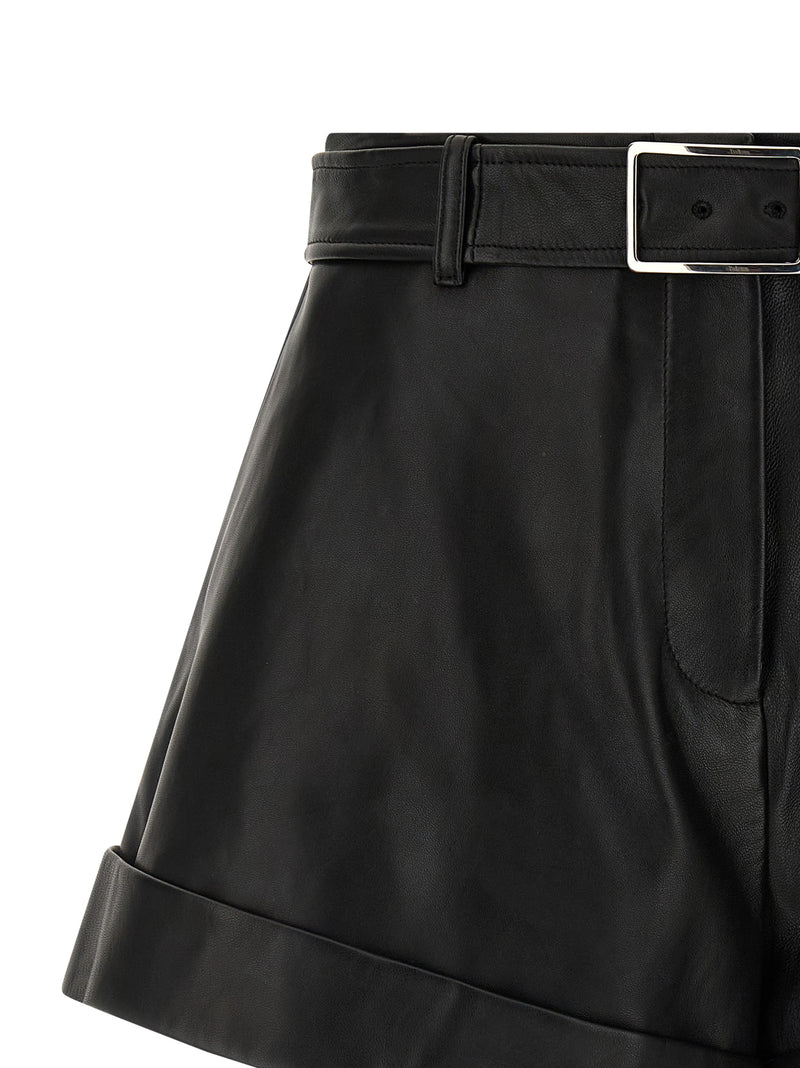 Sportmax Black Lamb Leather Bermuda Shorts