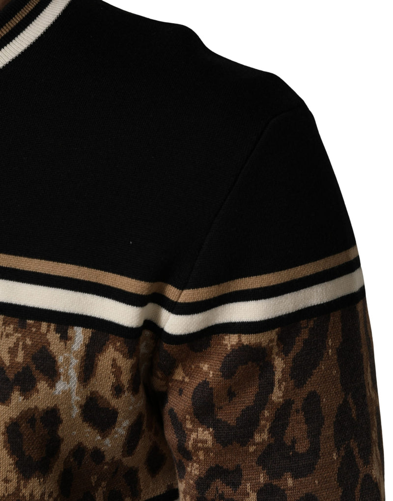 Pull Ras du Cou Homme Dolce & Gabbana en Laine Léopard Noir