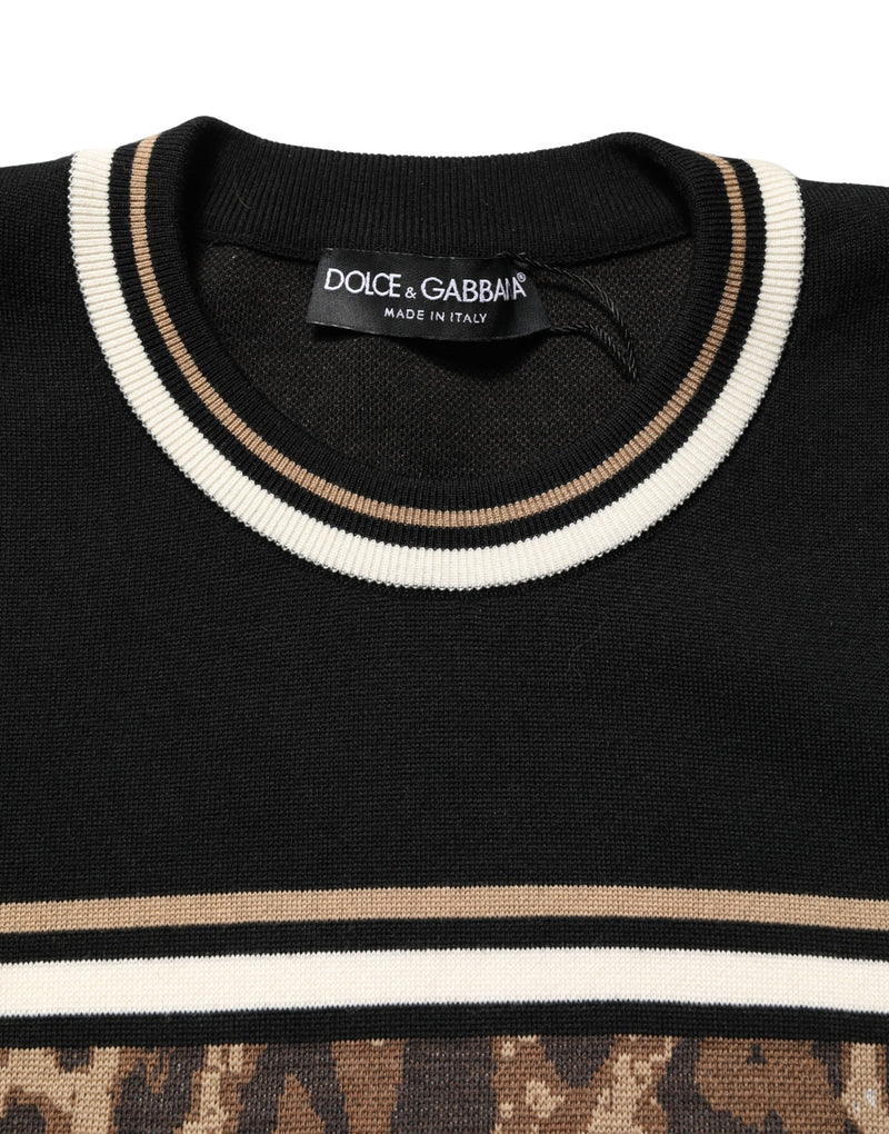 Pull Ras du Cou Homme Dolce & Gabbana en Laine Léopard Noir
