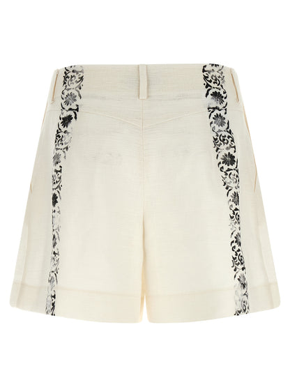 Alberta Ferretti Bicolor Linen Bermuda Shorts