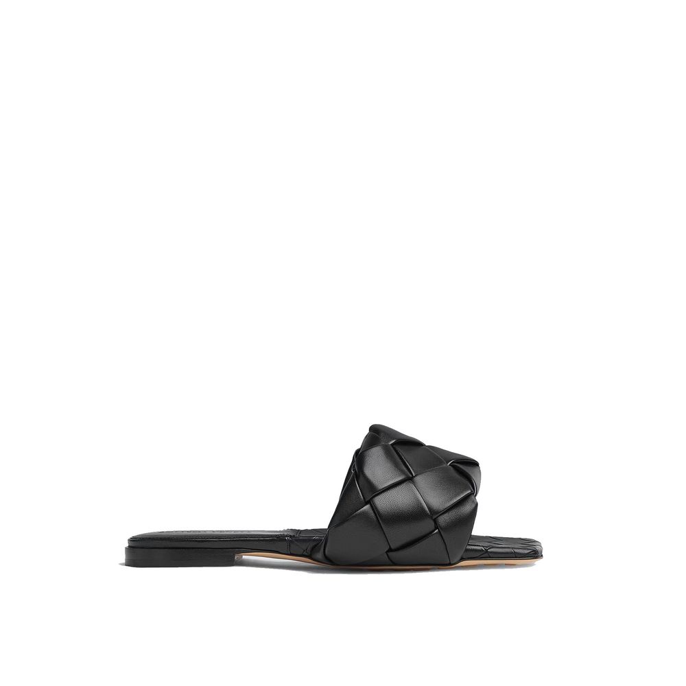 Bottega Veneta Black Lamb Leather Flat Sandals for Women