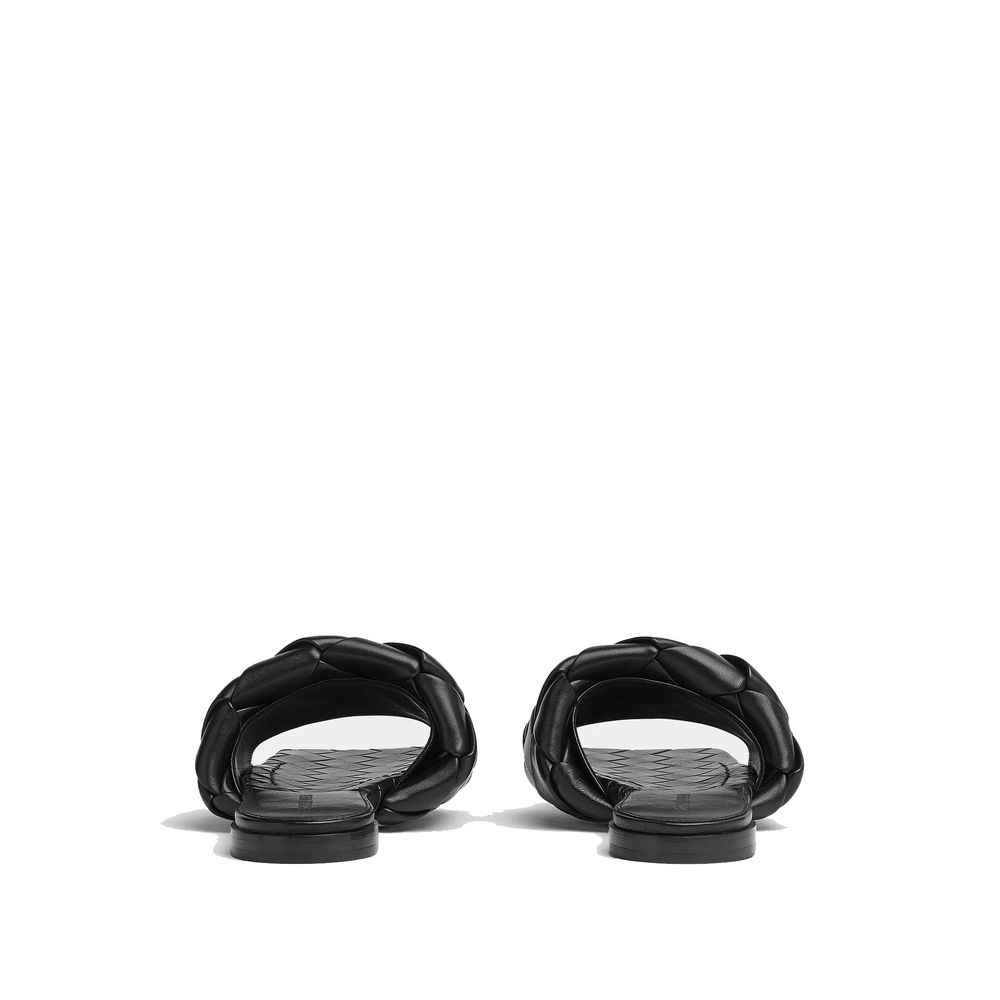 Bottega Veneta Black Lamb Leather Flat Sandals for Women