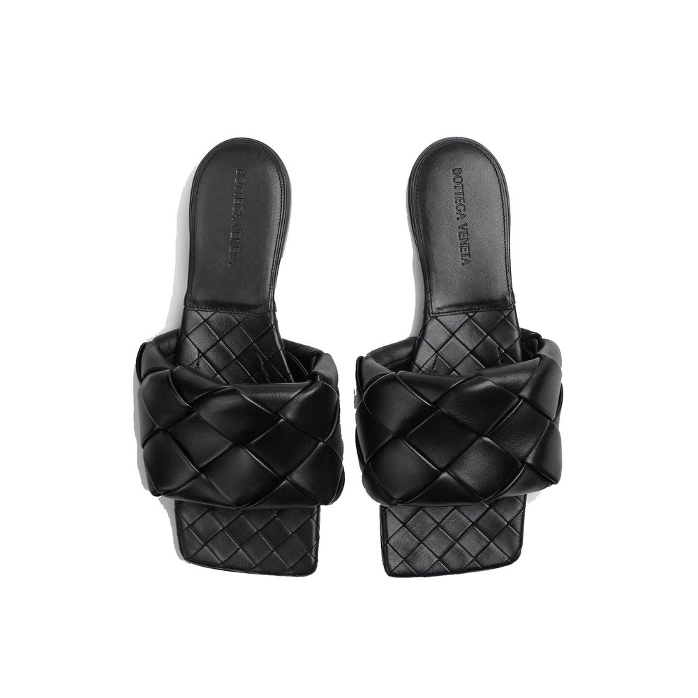 Bottega Veneta Black Lamb Leather Flat Sandals for Women