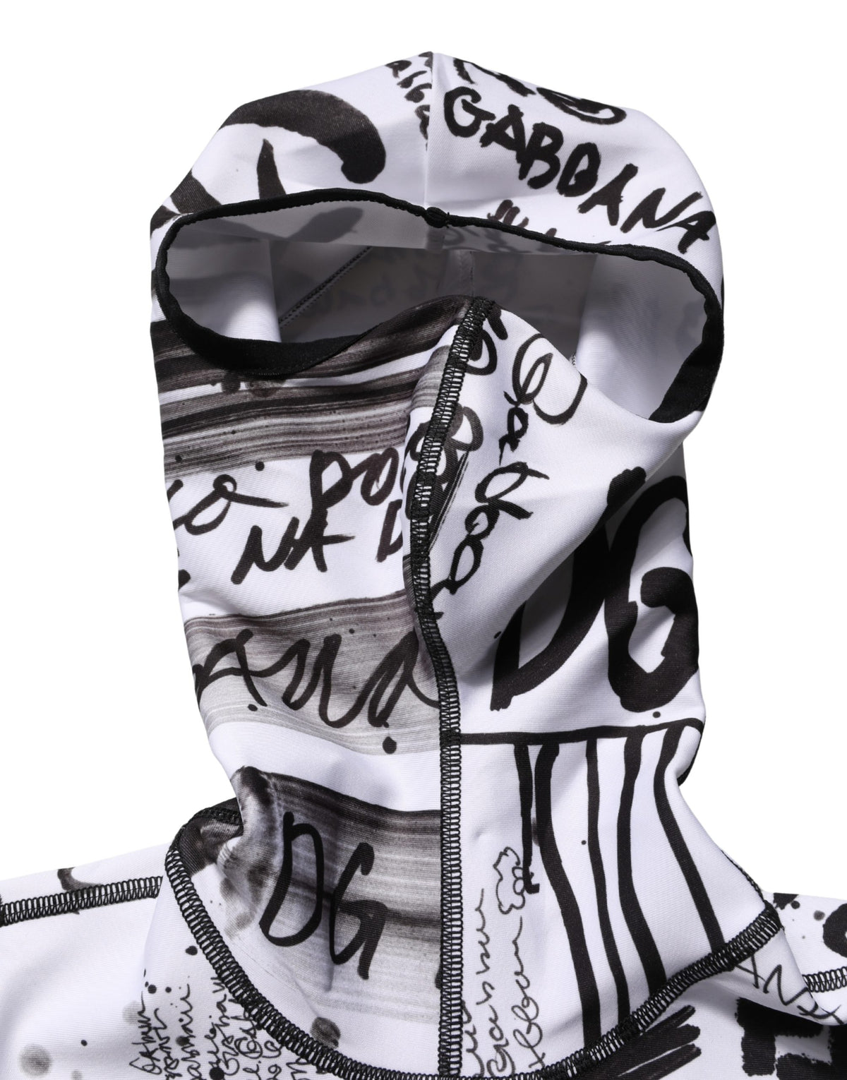 Dolce & Gabbana White Jersey Graffiti Print Balaclava Hood Sweater