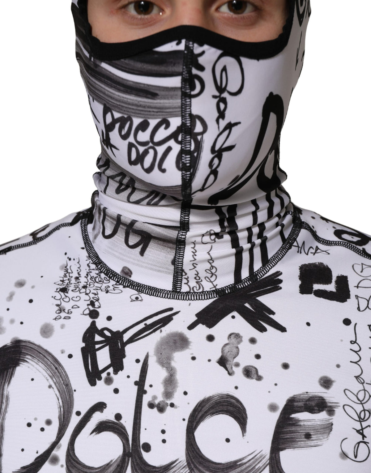 Dolce & Gabbana White Jersey Graffiti Print Balaclava Hood Sweater