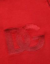 Dolce & Gabbana Red Embroidered Logo Hooded Full Zip Sweater