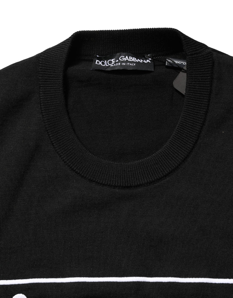 Dolce & Gabbana Black Graphic Logo Crew Neck Wool Pullover Sweater