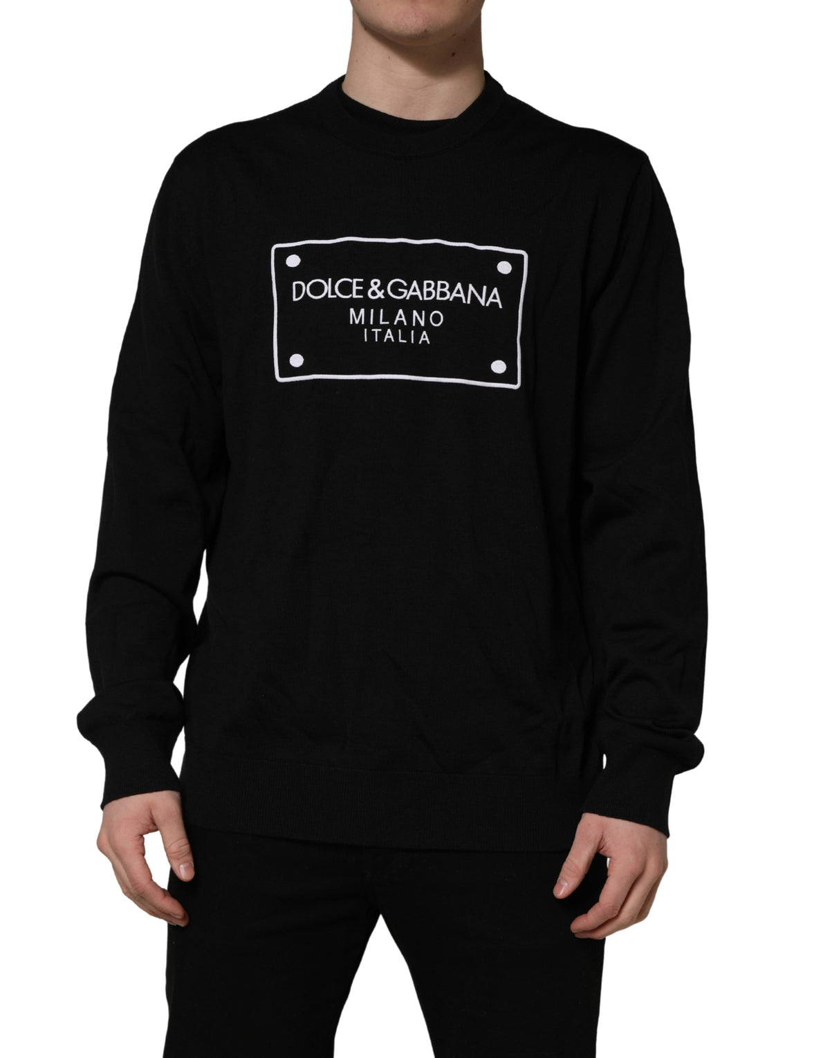 Pull en laine Dolce & Gabbana noir à col rond et logo graphique