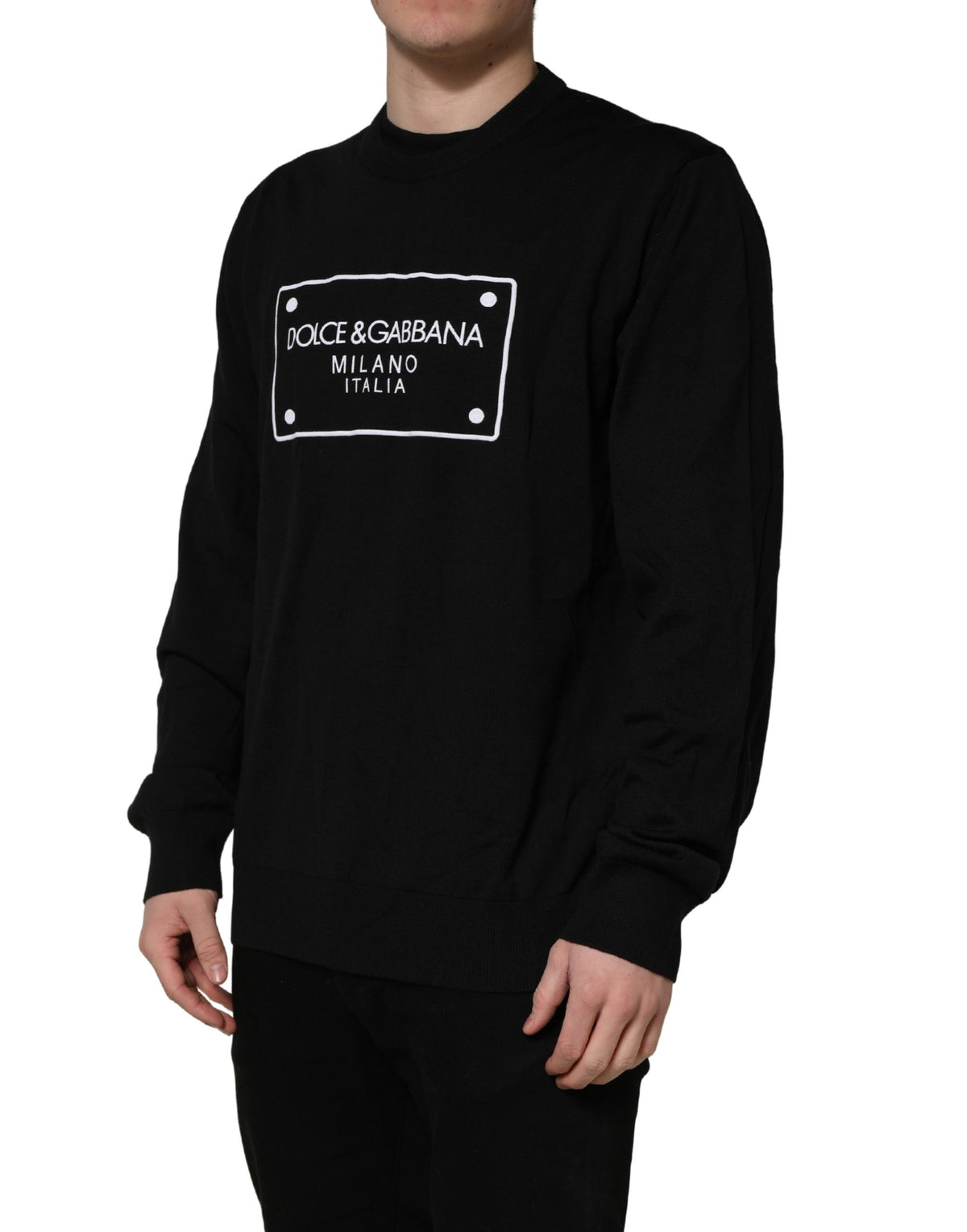 Pull en laine Dolce & Gabbana noir à col rond et logo graphique