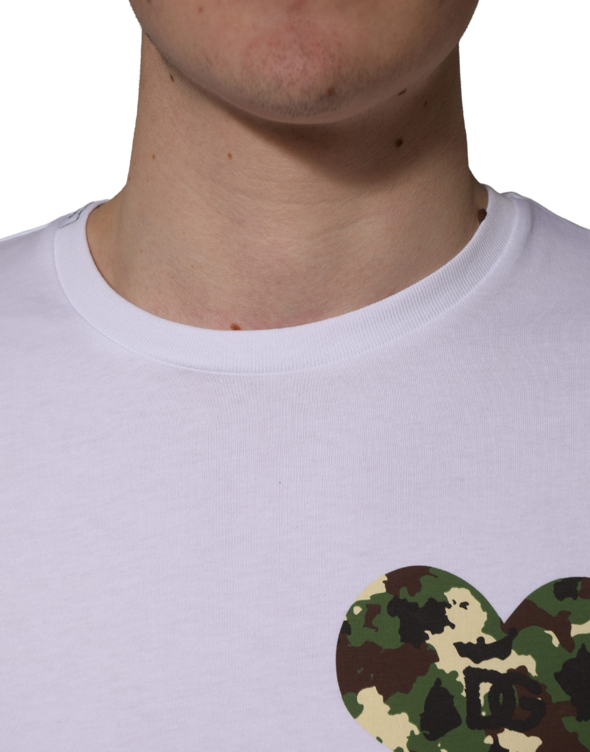 Dolce & Gabbana White Heart Shaped Camouflage Patch Men T-shirt
