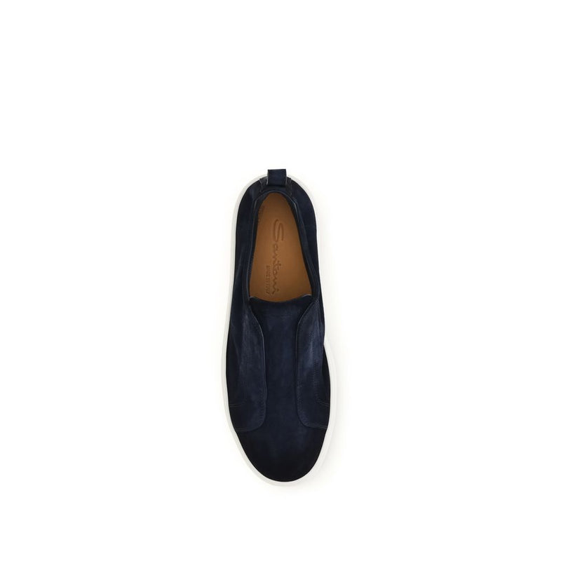 Santoni Blue Calf Leather Bos Taurus Sneakers