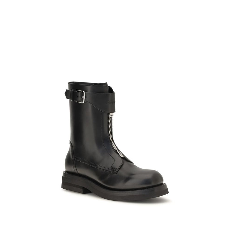 Bottes à lacets Alexander McQueen en cuir de veau noir Bos Taurus
