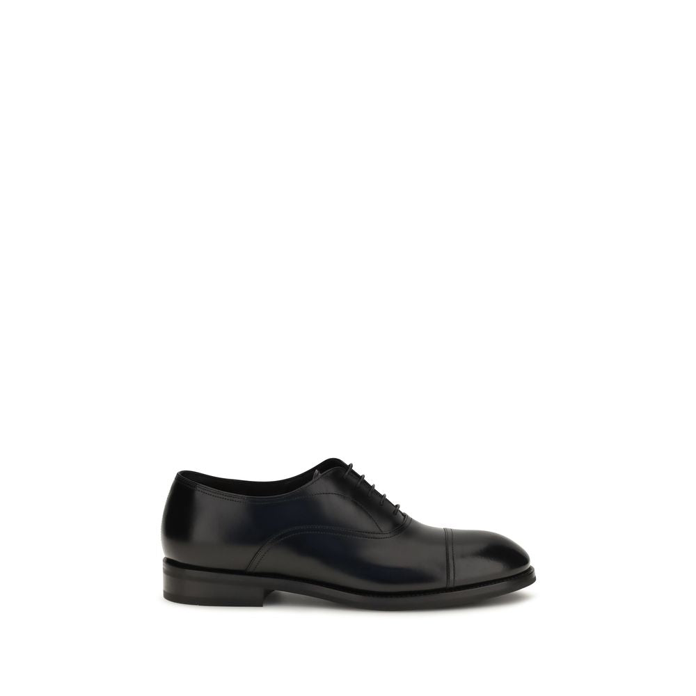Santoni Black Calf Leather Bos Taurus Oxfords and Derbies