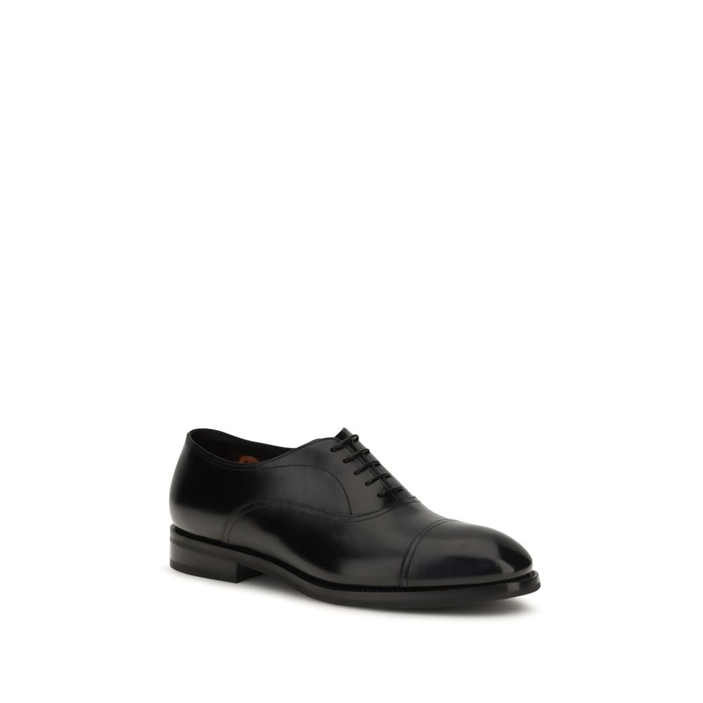 Santoni Black Calf Leather Bos Taurus Oxfords and Derbies